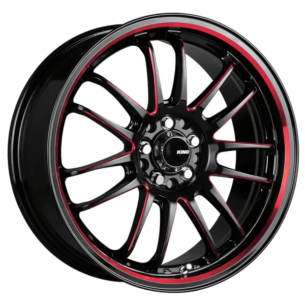 King Wheels - Drifta -Gloss Black – Red Milled - Available at Wheel Nation Gold Coast 1